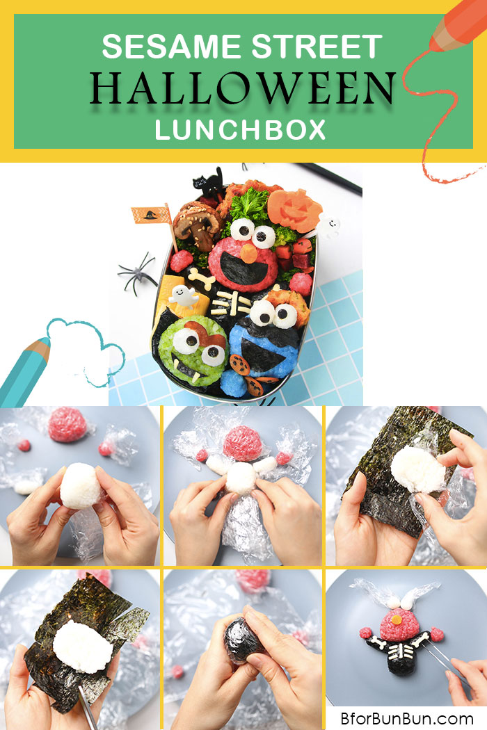 Make a Sesame Street Halloween bento using all natural food ingredients! www.BforBunBun.com #halloween #foodart #tutorial #lunchideas