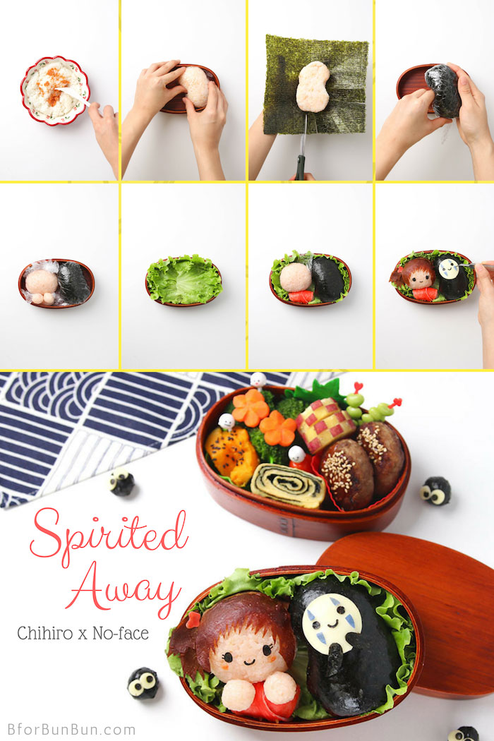 Charaben tutorial on how to make Chihiro and No Face Bento from Spirited Away #bento #foodart