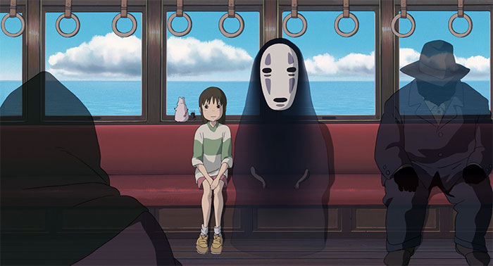 Chihiro and No-Face in the train ride to see Zeniba. Tutorial on how to make a bento out of this!